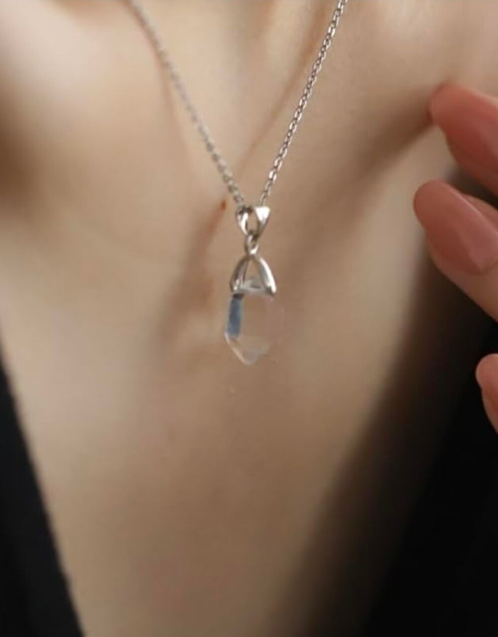 Genuine herkimer diamond pendant necklace. Silver - Picture 2 of 5